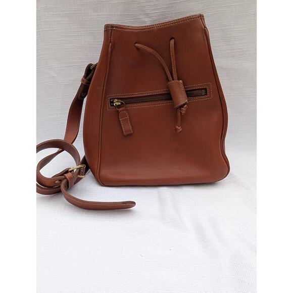 Vintage Genuine Leather Shoulder Bucket Bag Drawstring Surveyor Bag 90s - Picture 7 of 8